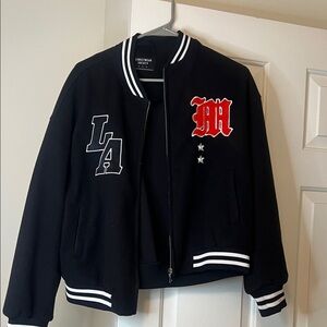 Black Varsity Jacket with Red and White Patches